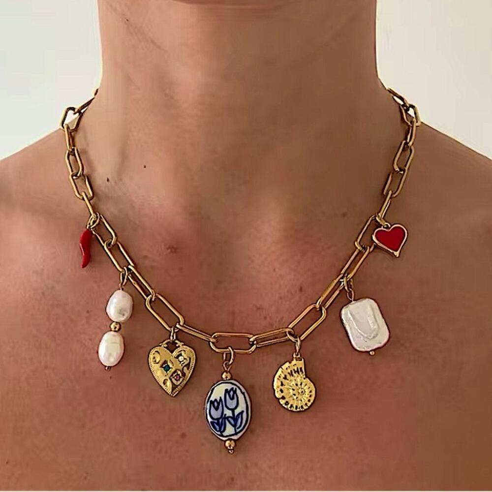 Stainless Steel Vintage Charm Necklace Gold Plated Choker Multi-charm Se… - Picture 6 of 13